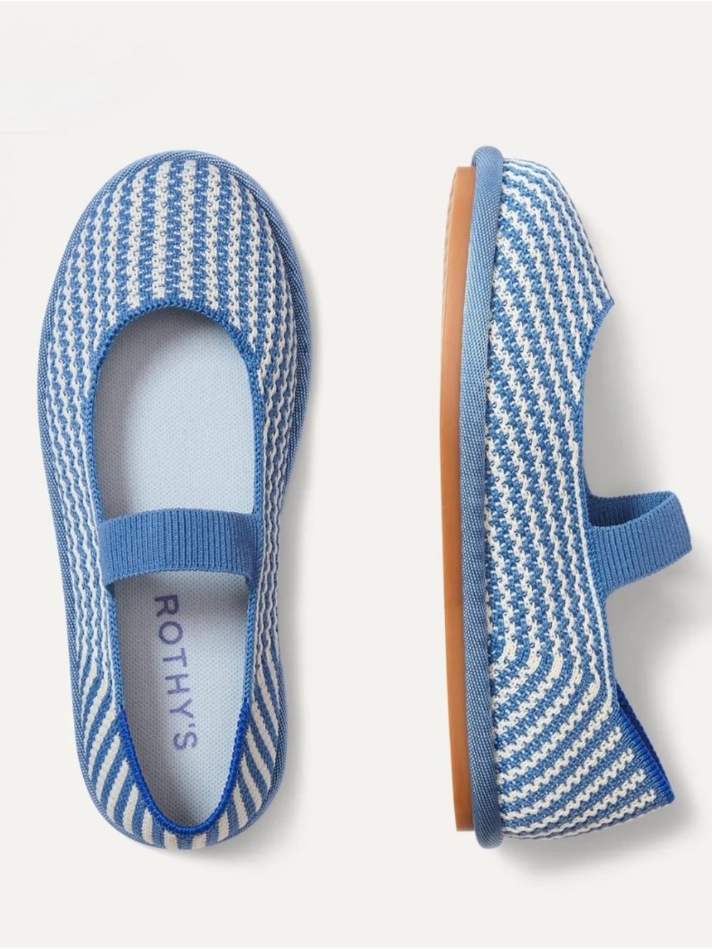 Rothy's Kids Light Blue & White Knit Mary Jane Slip-Ons